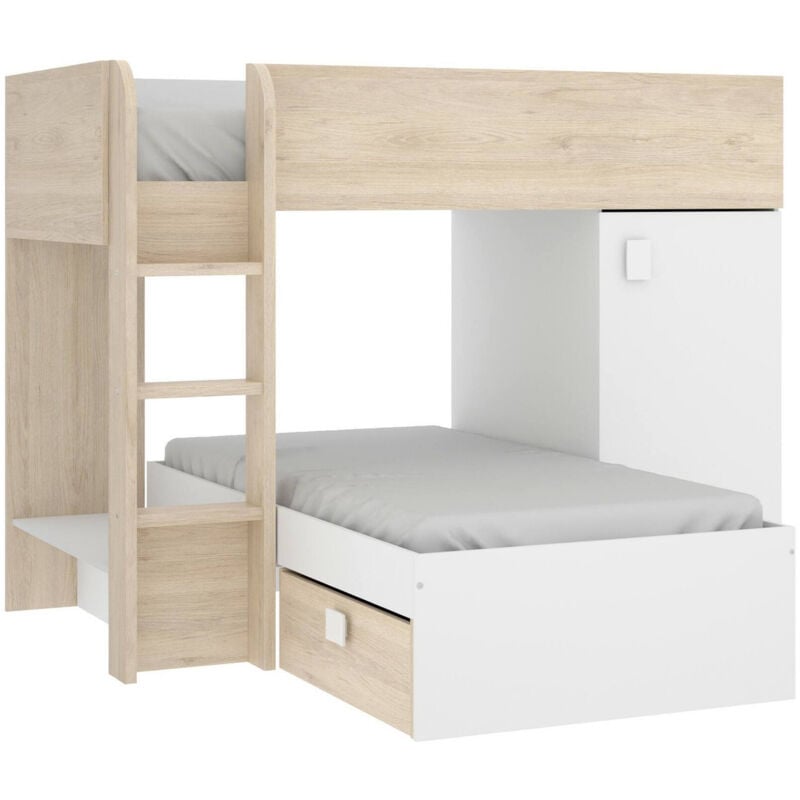 foto del prodotto composizione camera da letto pax, cameretta completa, composizione letto a castello con due lettini singoli, 255x112h150 cm, bianco e rovere dmora