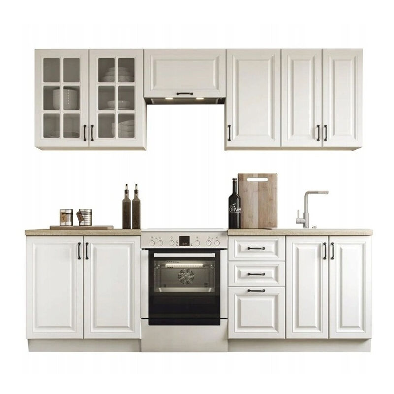 foto del prodotto composizione cucina houston 1877, bianco, 240x60cm, con, truciolare laminato, pannello di fibra a media densit , vetro