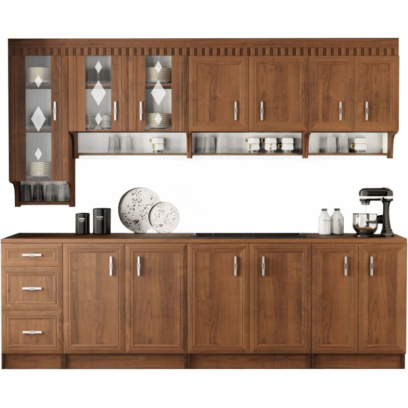 foto del prodotto composizione cucina houston 454 , 260x60cm, con, truciolare laminato, pannello di fibra a media densit , vetro