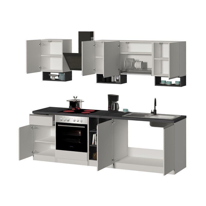 foto del prodotto composizione cucina moderna 255x60-34x85-71cm - nautilus - colore bianco laccato lucido report