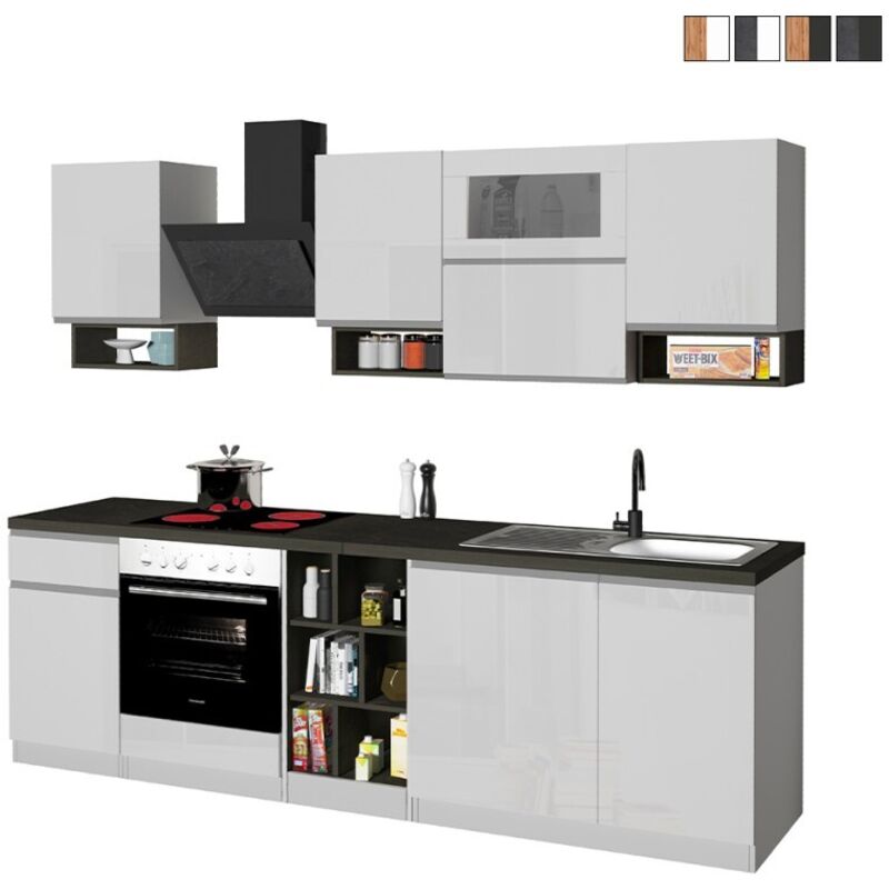 foto del prodotto composizione cucina moderna 255x60-34x85-71cm - nautilus - colore bianco laccato lucido report