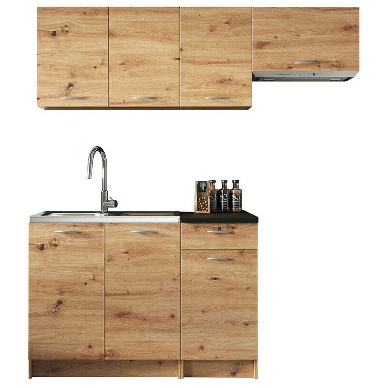 foto del prodotto composizione cucina trenton 101, rovere artisan nero, 180x60cm, con, truciolare laminato, led con