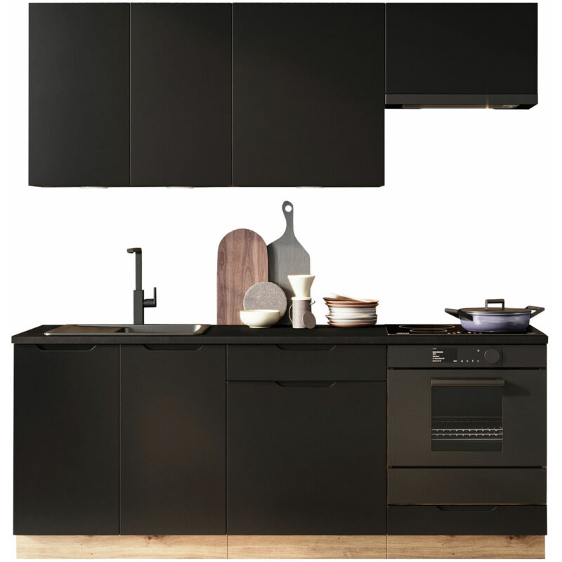 foto del prodotto composizione cucina trenton 180, nero rovere artisan, 200x60cm, con, truciolare laminato, pannello di fibra a media densit , truciolare laminato,