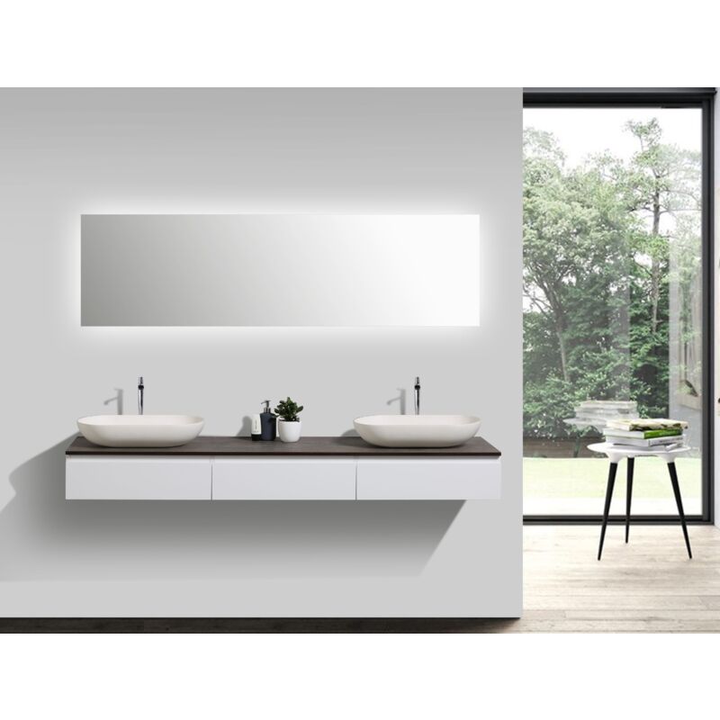 foto del prodotto composizione di mobili vision 1800 bianco opaco specchio e lavabo da appoggio a scelta senza specchio, senza coperchio supplementare, senza lavabo