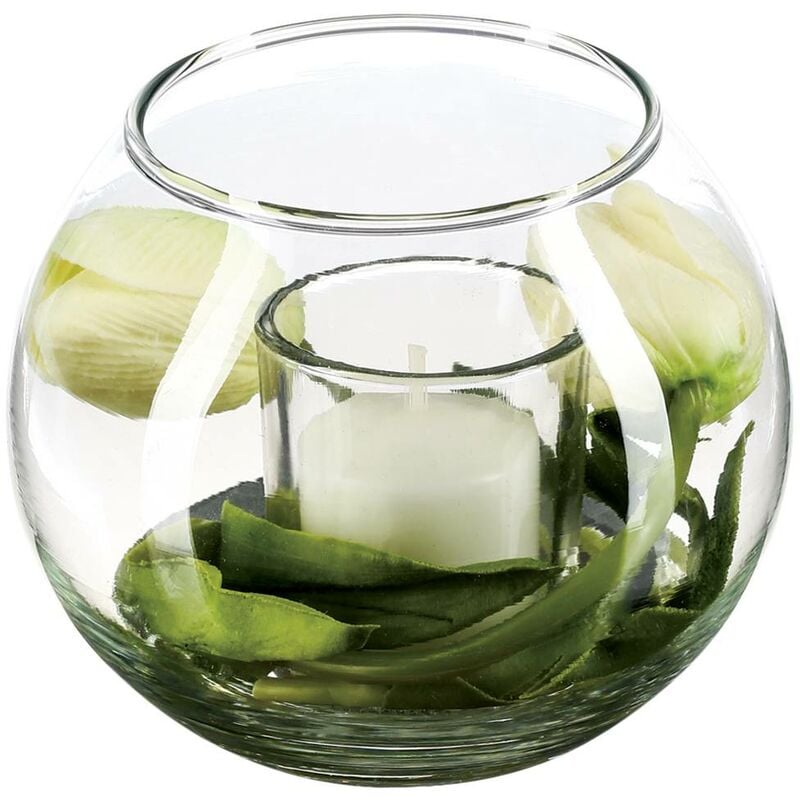foto del prodotto composizione floreale artificiale in seta con candela e vaso di vetro h10cm tulip atmosphera cr ateur d int rieur