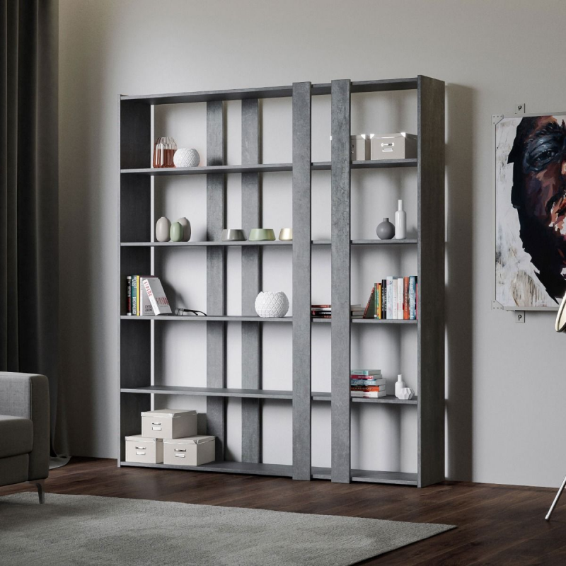 foto del prodotto composizione libreria a kato 6r 2 fianchi 4 fasce lunghe cemento