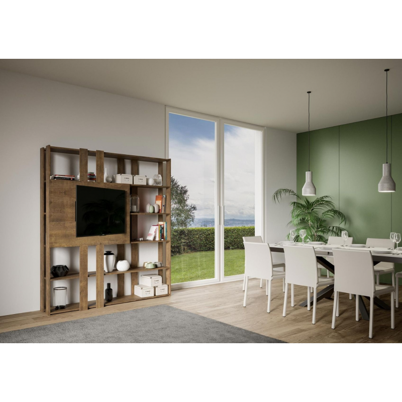 foto del prodotto composizione libreria kato 6r 2 fianchi 2 fasce lunghe 2 fasce corte 2 fasce medie pannello tv noce,n