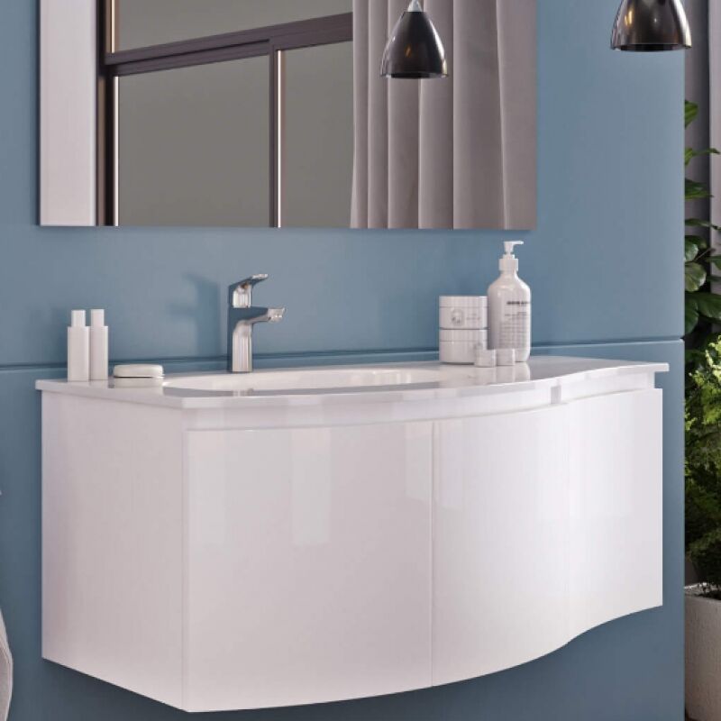 foto del prodotto composizione mobile da bagno onda bianco lucido