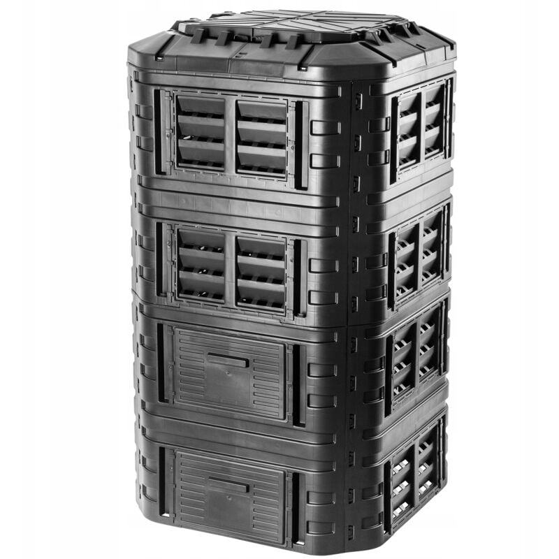 foto del prodotto compostiera da giardino 1260l, grande compostiera per la gestione ecologica ed efficace dei rifiuti organici negli spazi esterni nero kadax