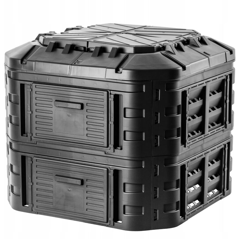 foto del prodotto compostiera da giardino 600l, grande contenitore per compost per la gestione ecologica ed efficace dei rifiuti organici negli spazi esterni nero 