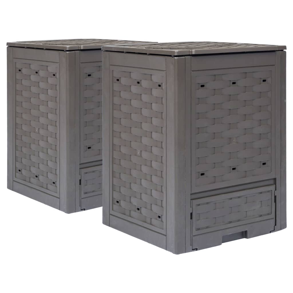 foto del prodotto compostiere 2 pz marrone 60x60x83cm 600 l in rattan di plastica vidaxl