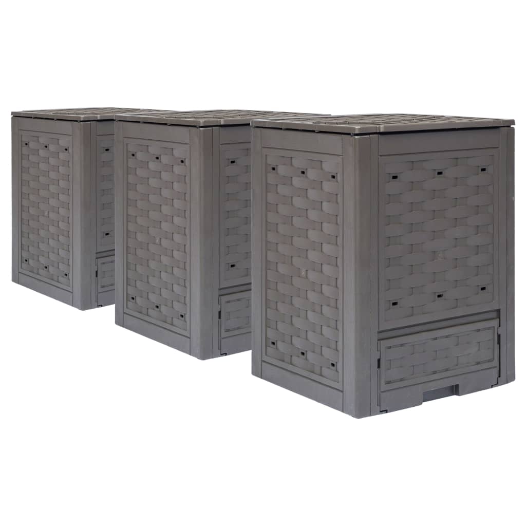 foto del prodotto compostiere 3 pz marrone 60x60x83 cm 900 l rattan di plastica cod mxl 49405