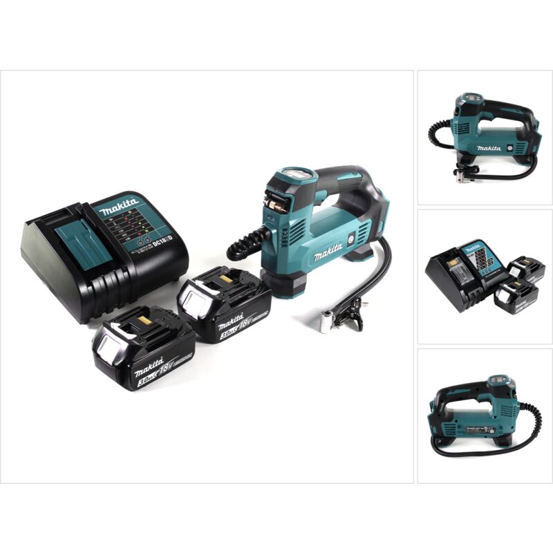 foto del prodotto compressore a batteria makita dmp 180 sf 18 v 8,3 bar 2 batterie da 3,0 ah caricabatterie