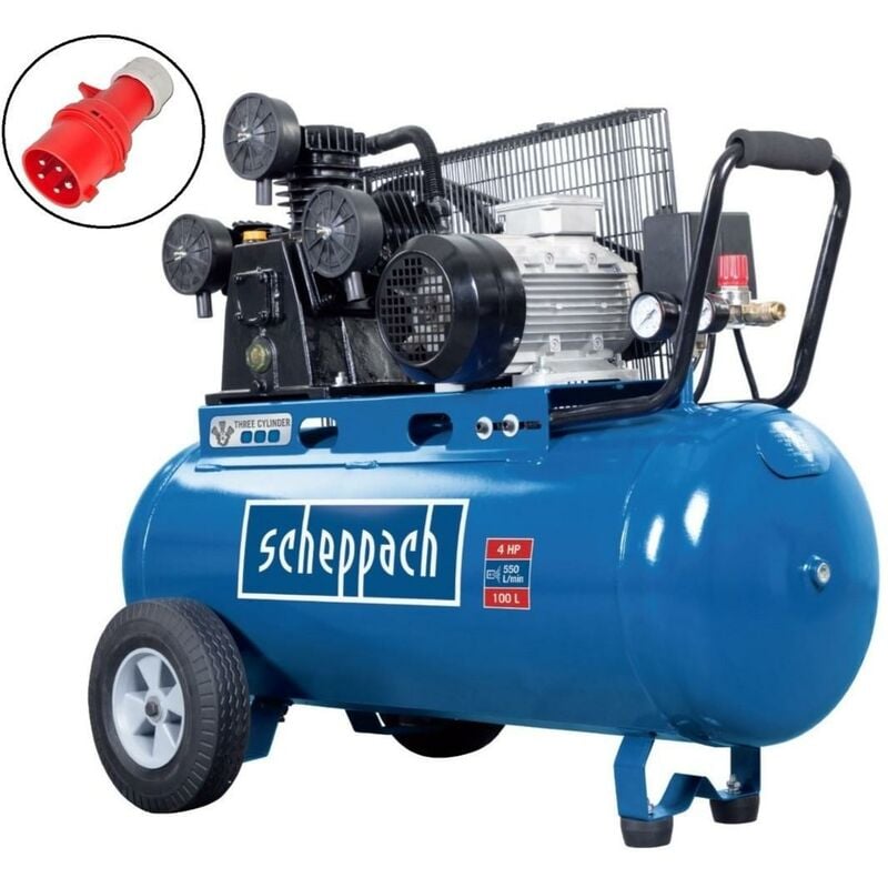 foto del prodotto compressore aria a cinghia 100lt 3 cilindri 4 cv 10 bar scheppach hc550tc 400v