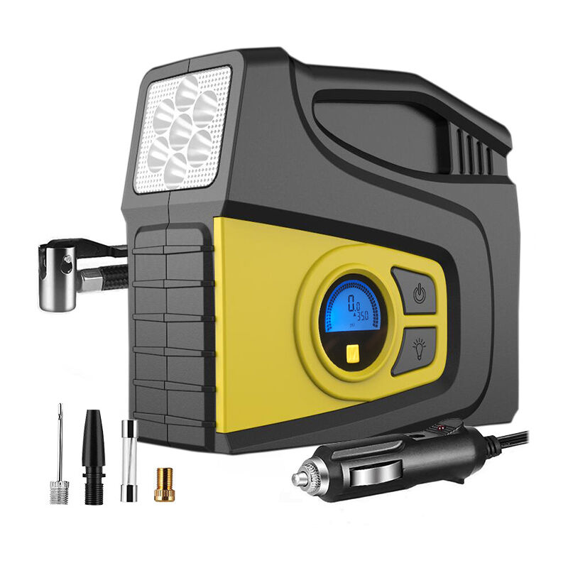 foto del prodotto compressore d aria per gonfiaggio pneumatici, compressore d aria portatile, pompa per pneumatici per auto con manometro digitale 100 psi, pompa per