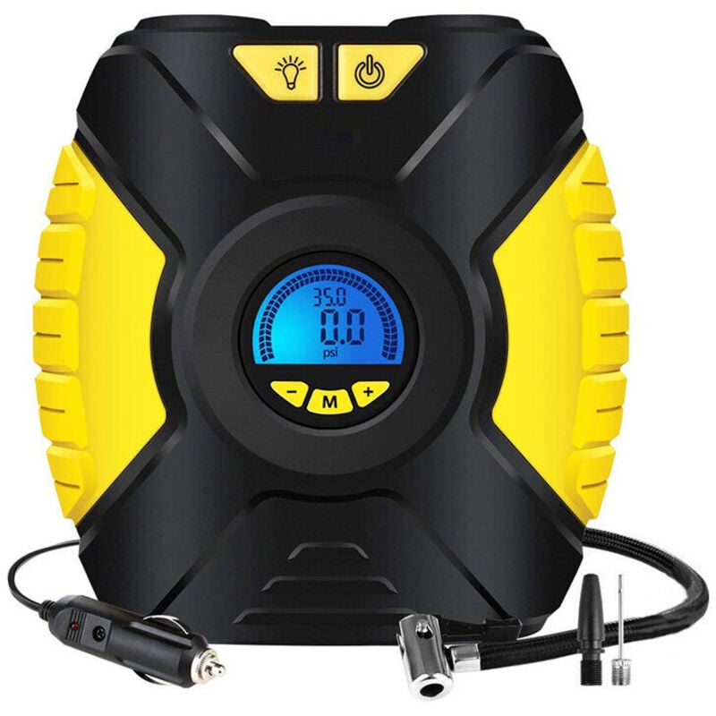 foto del prodotto compressore d aria portatile, gonfiatore elettrico per pneumatici auto, mini compressore 12 v, pompa portatile per auto e bicicletta con manometro,