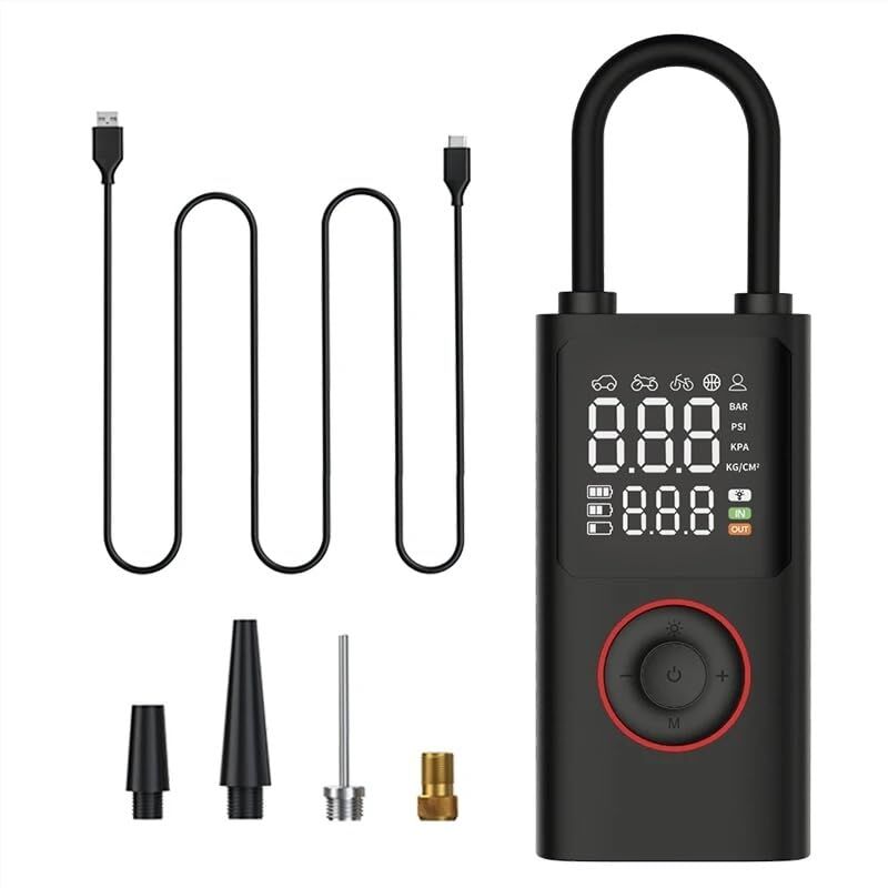 foto del prodotto compressore d aria portatile, gonfiatore per pneumatici per auto da 150 psi e 4000 mah, pompa per aria ricaricabile a doppio uso per auto,
