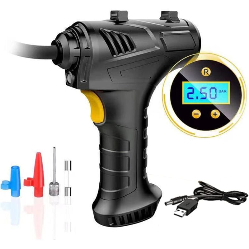 foto del prodotto compressore d aria portatile per gonfiaggio pneumatici per pneumatici per auto, display digitale, pompa da 120 w con spegnimento automatico per bici,