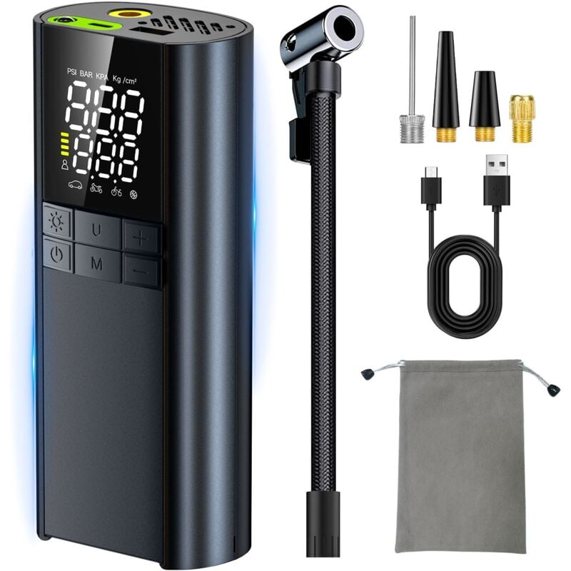 foto del prodotto compressore d aria portatile per gonfiaggio pneumatici pompa per aria per pneumatici per auto con manometro per la pressione dei pneumatici 150