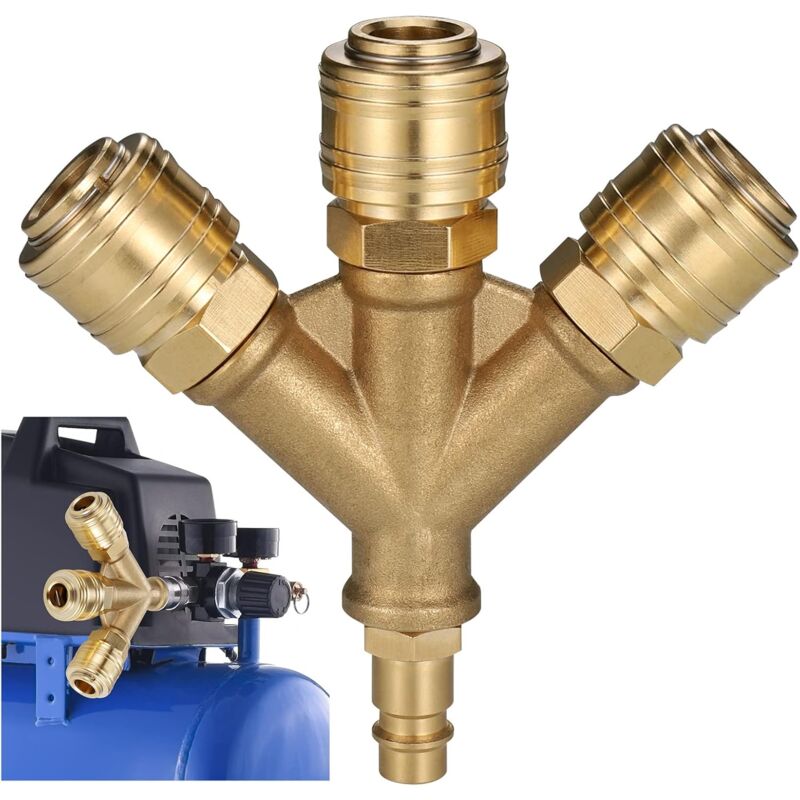 foto del prodotto compressore per tubo dell aria, raccordo per aria compressa a 3 vie con 3 raccordi, raccordo per aria compressa con connettore per tubo filettato da