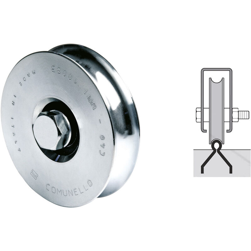 foto del prodotto comunello ruota per cancelli gola a u 80 1 cuscinetto 310 80s h.gola 9,5 mm pz 10
