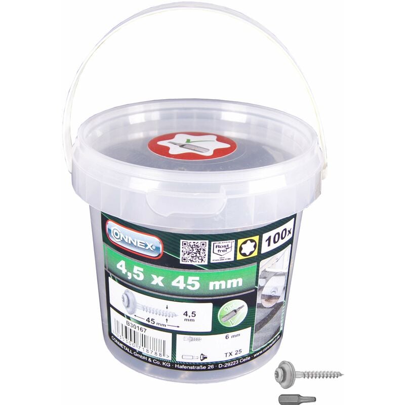 foto del prodotto con p b30167 viti torx da meccanico, 4,5 x 45 mm, con anelli di guarnizione, in acciaio inox, a2, 100 pz, con una punta