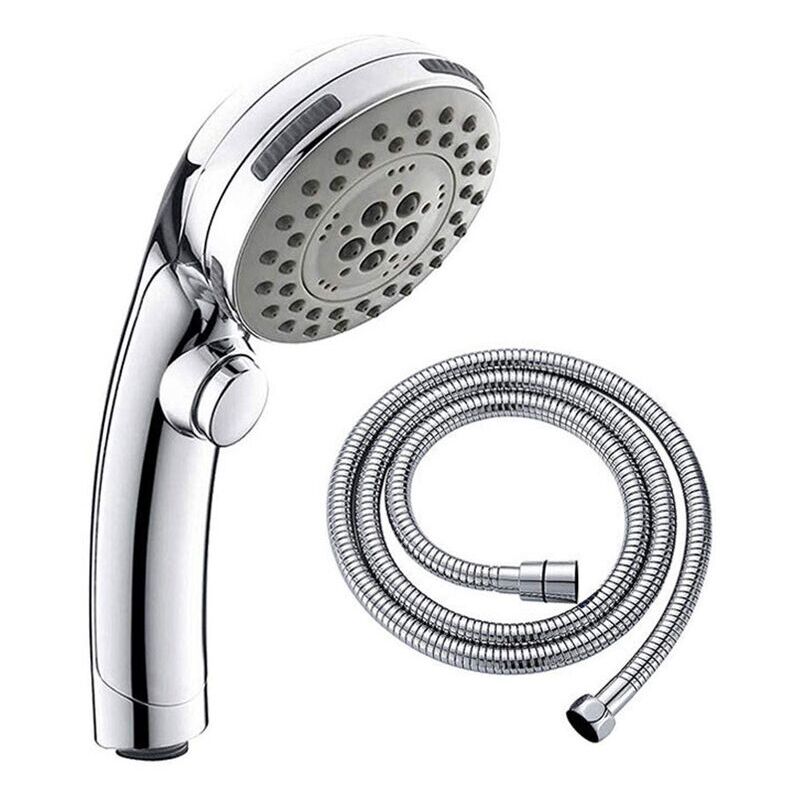 foto del prodotto con pulsante di arresto, soffione doccia cromato, 5 modalit , set doccia portatile, tubo flessibile da 1,5 m ymyny