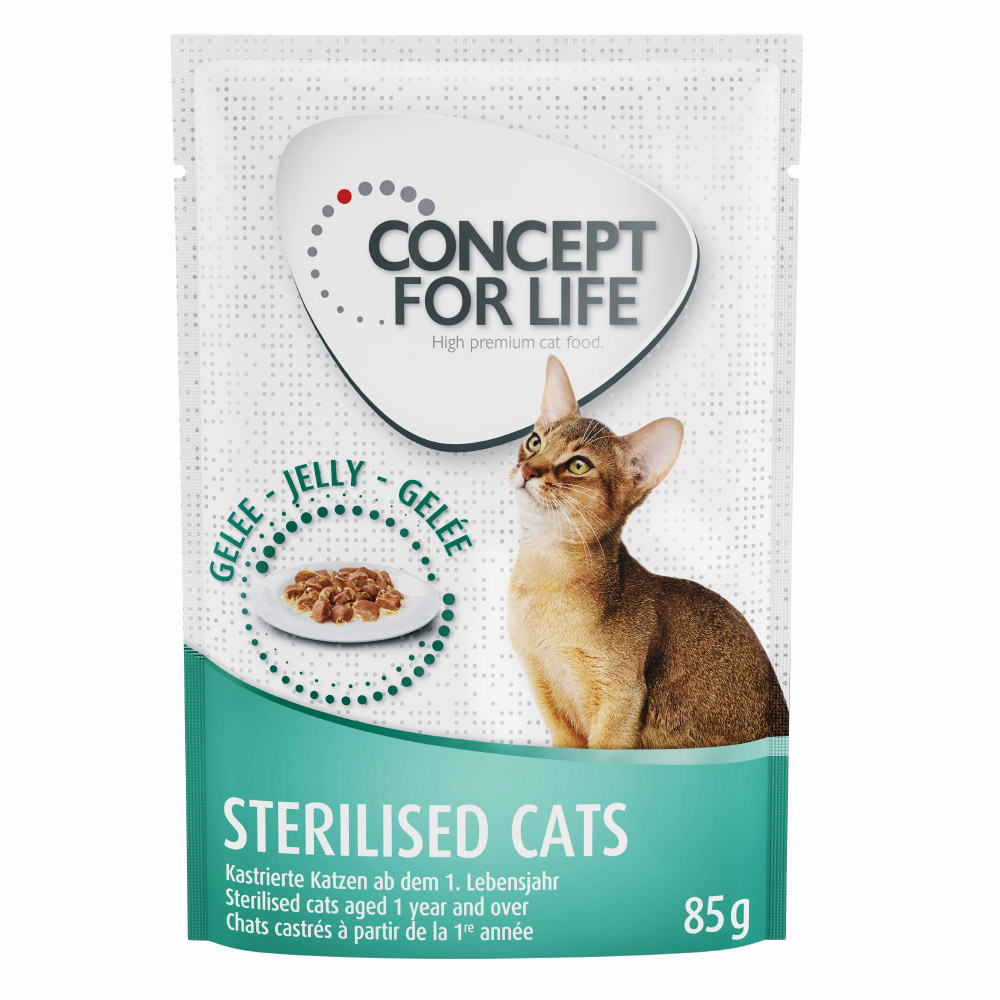 foto del prodotto concept for life sterilised cats pollo ricetta migliorata umido a completamento 12 x 85 g concept for life sterilised cats in gelatina