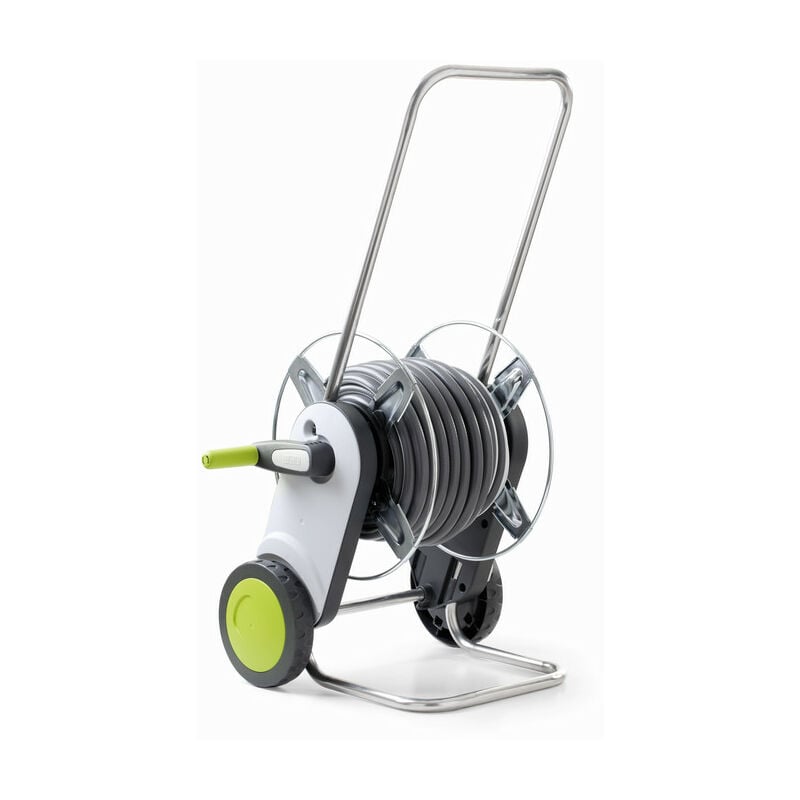 foto del prodotto concept plus metal, carrello avvolgitubo in plastica e metallo per l irrigazione del giardino, con 25 metri di tubo da 1 2, pistola 8 getti,