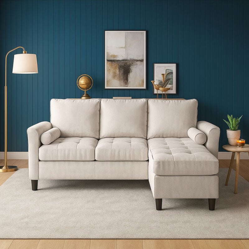 foto del prodotto concept usine divano 3 posti in tessuto con pouf beige coventry