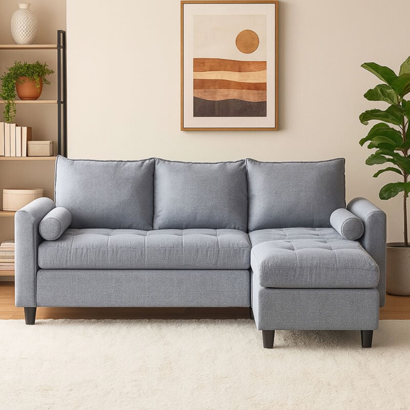 foto del prodotto concept usine divano 3 posti in tessuto con pouf grigio chiaro coventry