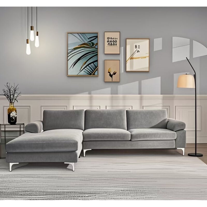 foto del prodotto concept usine divano ad angolo sinistro 4 5 posti in velluto grigio galway
