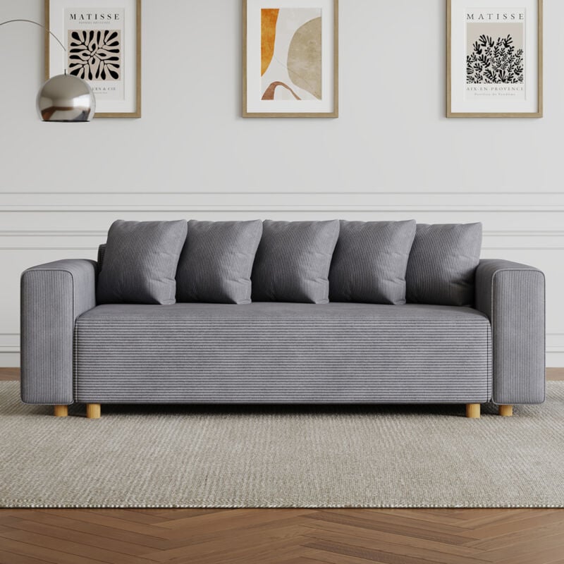 foto del prodotto concept usine divano letto 3 posti in velluto a coste grigio kolding