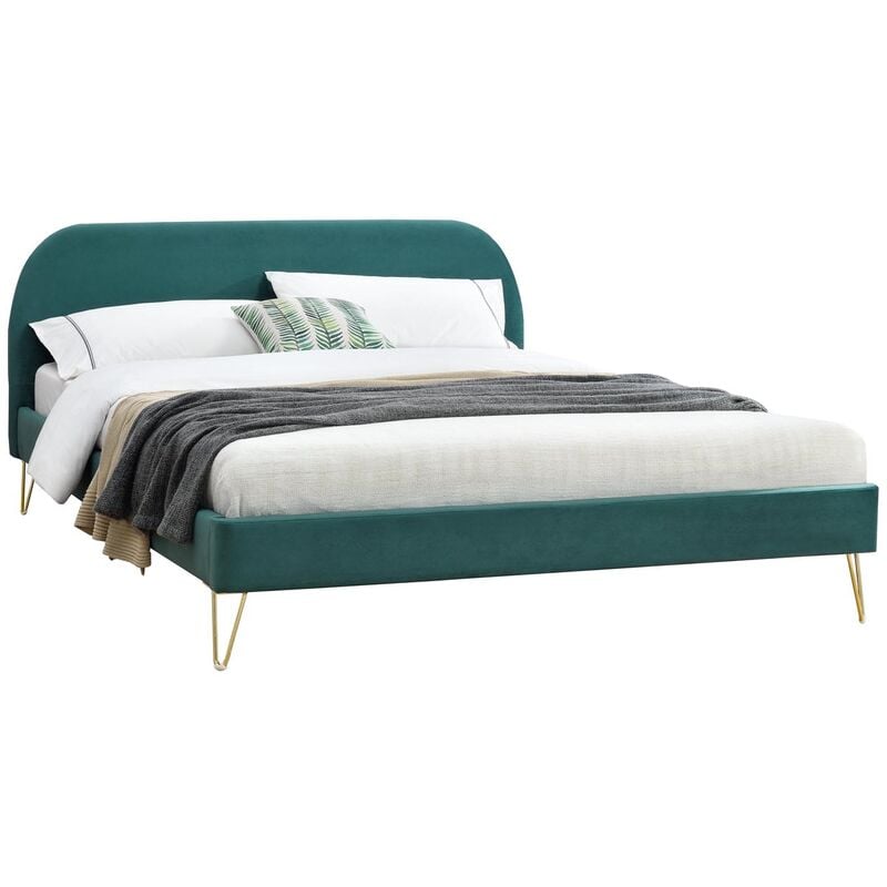 foto del prodotto concept-usine - lit velours phoenix pied pingle laiton