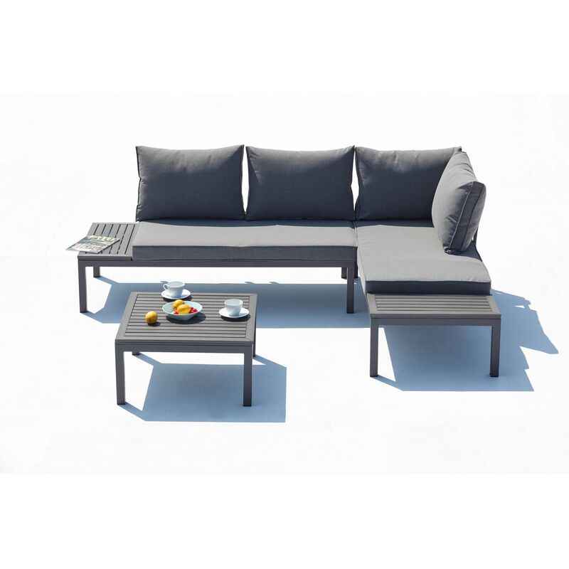 foto del prodotto concept usine salotto da giardino 4 posti in alluminio grigio scuro lolea