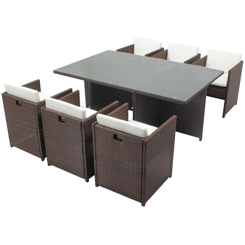 foto del prodotto concept usine salotto da giardino a incasso 6 posti resina intrecciata castagna bianco miami