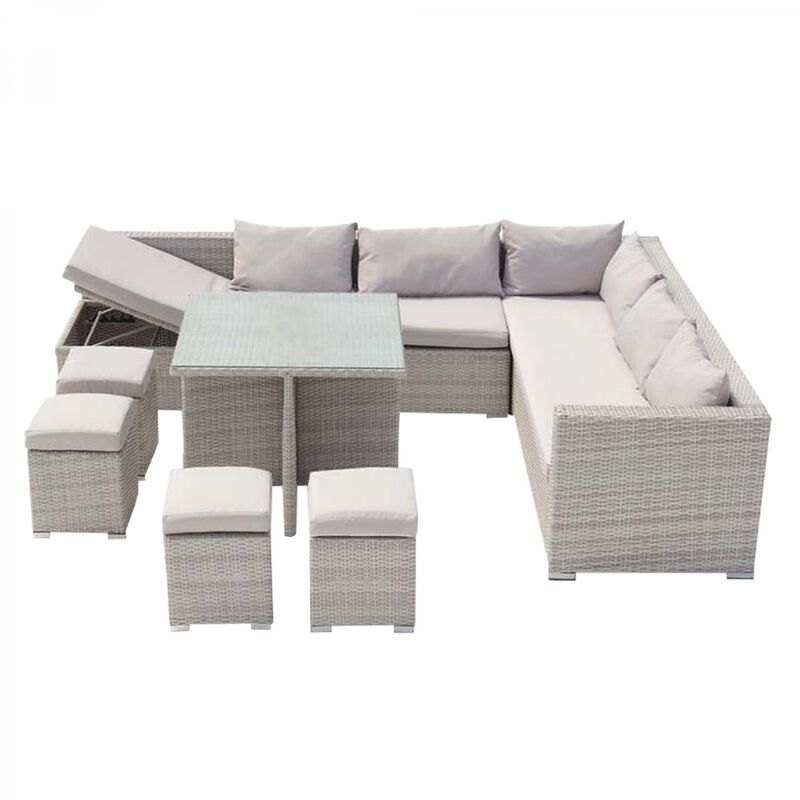 foto del prodotto concept usine salotto da giardino a incasso resina intrecciata 10 posti grigio grigio fidji
