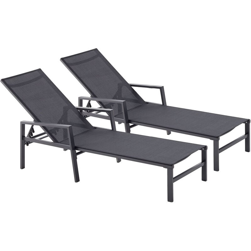 foto del prodotto concept usine set di 2 sdraio in alluminio grigio scuro e nero bari grigio nero