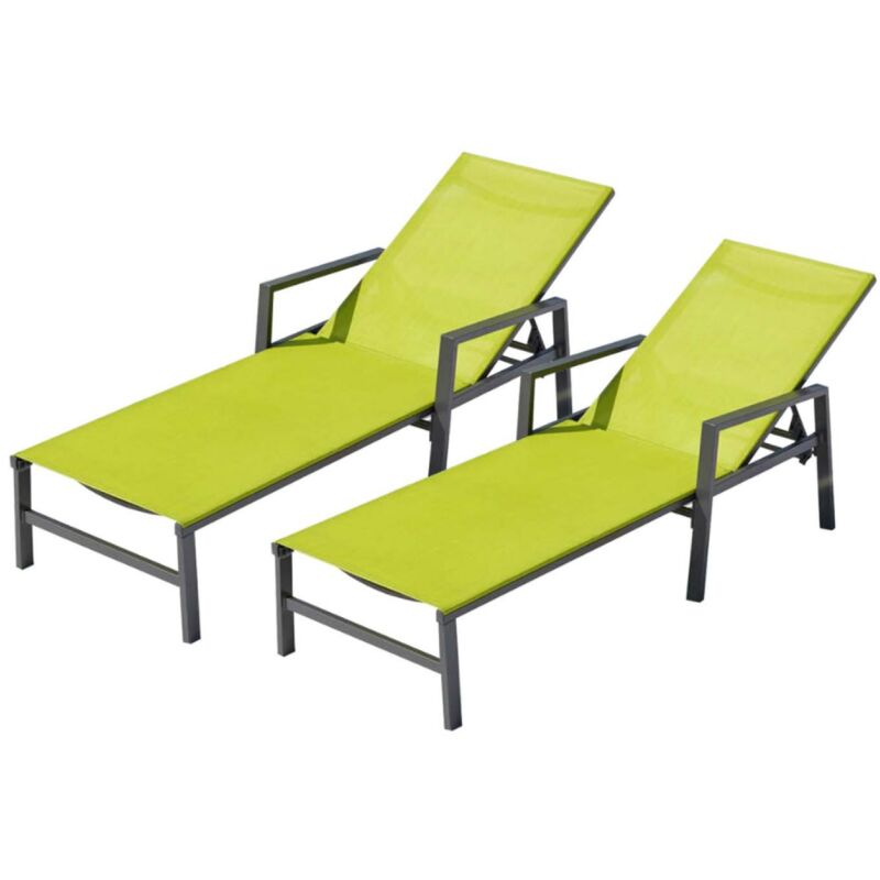 foto del prodotto concept usine set di 2 sdraio in alluminio grigio scuro e verde bari