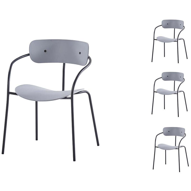 foto del prodotto concept usine set di 4 sedie con braccioli grigio chiaro alexia