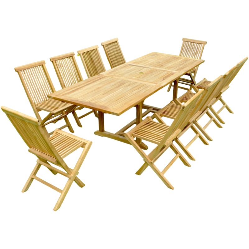 foto del prodotto concept usine set di mobili da giardino in teak massiccio 10 12 persone tavolo rettangolare 10 sedie kajang