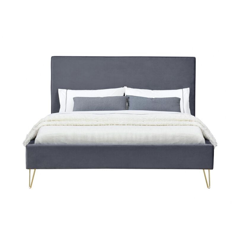 foto del prodotto concept usine struttura letto in velluto grigio e ottone 140x190 cm riverside