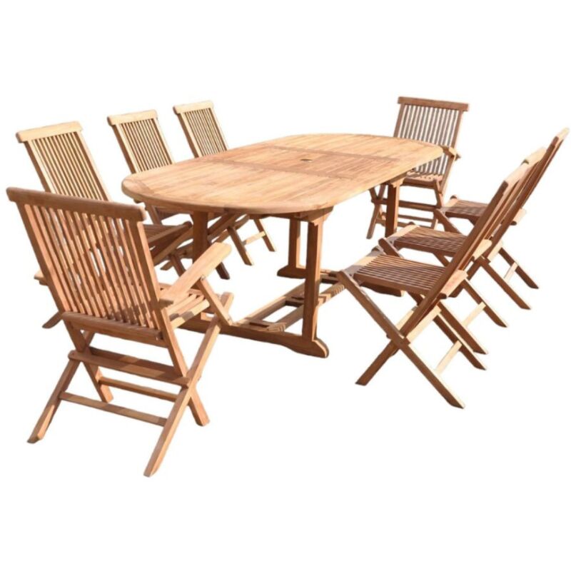 foto del prodotto concept usine tavolo da giardino ovale e 8 sedie in teak kajang