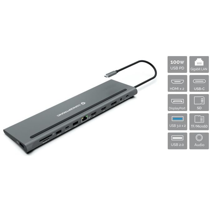 foto del prodotto conceptronic donn17g replicatore di porte e docking station per notebook cablato usb 3.2 gen 1 type-c grigio