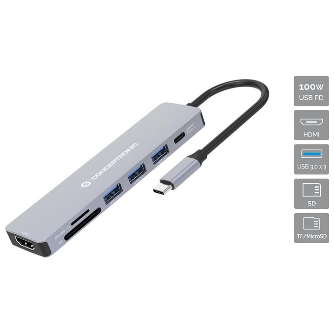 foto del prodotto conceptronic donn19g replicatore di porte e docking station per notebook cablato usb 3.2 gen 1 type-c grigio