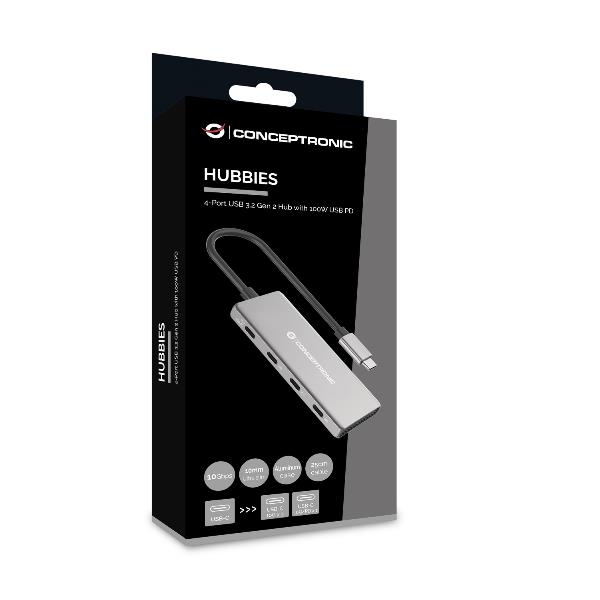 foto del prodotto conceptronic hubbies16g hub di interfaccia usb 3.2 gen 2 3.1 gen 2 type c 10000 mbit s grigio