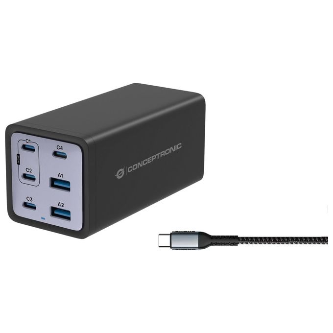 foto del prodotto conceptronic ozul06be 6 port 200w gan usb pd charger