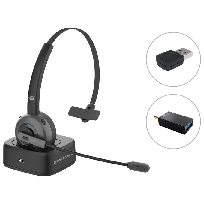 foto del prodotto conceptronic polona03bda cuffia a padiglione ufficio bluetooth base di ricarica nero