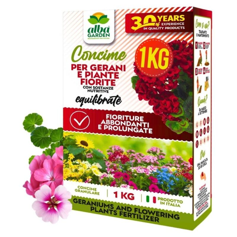 foto del prodotto concime per gerani e piante fiorite fertilizzante granulare idrosolubile per abbondanti fioriture x 1 kg