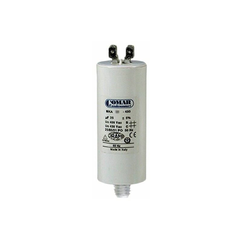 foto del prodotto condensatore di avviamento mka 7uf 5 450v 3,4x7cm con picchetto m8 e doppio faston konek